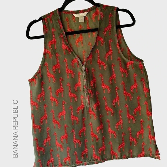BANANA REPUBLIC NWOT SLEEVELESS TANK TOP GIRAFFE PRINT ZIP FRONT | SIZE: MEDIUM - Picture 1 of 6